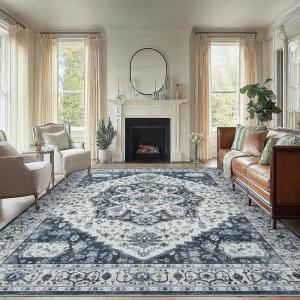 imageAMADA HOMEFURNISHING 8x10 Area Rug Washable LowProfile Large Area Rug with NonSlip Backing ampamp Durable Edge Binding Vintage Large Rugs for Living Room BedroomNavy Blue