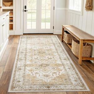 imageAMADA HOMEFURNISHING 8x10 Area Rug Washable LowProfile Large Area Rug with NonSlip Backing ampamp Durable Edge Binding Vintage Large Rugs for Living Room BedroomBeige