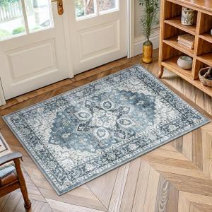 imageAMADA HOMEFURNISHING 8x10 Area Rug Washable LowProfile Large Area Rug with NonSlip Backing ampamp Durable Edge Binding Vintage Large Rugs for Living Room BedroomBlue