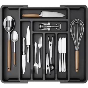 imageAMADA HOMEFURNISHING Expandable Silverware Drawer Organizer Adjustable Utensil Tray For Kitchen Storage BPAFree Cutlery Holder for Spoons Forks and Knives Easy to Clean and WashBlack