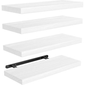imageAMADA HOMEFURNISHING Floating Shelves Paulownia Wood Wall Shelves for BathroomLiving RoomBedroomKitchenHome Office Wood Floating Shelf for Home Storage ampamp Organization Set of 4 157quot L x 59quot WWhite