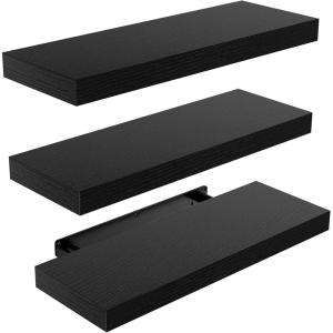 imageAMADA HOMEFURNISHING Floating Shelves Wall Shelves for BathroomLiving RoomBedroomKitchen Decor White Shelves with Invisible Brackets Set of 3  AMFS08Black