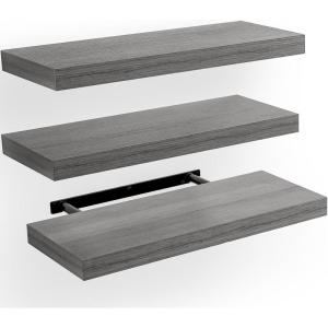 imageAMADA HOMEFURNISHING Floating Shelves Wall Shelves for BathroomLiving RoomBedroomKitchen Decor White Shelves with Invisible Brackets Set of 3  AMFS08Grey