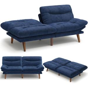 imageAMADA HOMEFURNISHING Futon Sofa BedVintage Couch with Adjustable Backrest ampamp Armrests Convertible Futon Sofa Couch for Efficient HomeSmall Spaces Living Room or Office Corduroy futon couchsGreyBlue