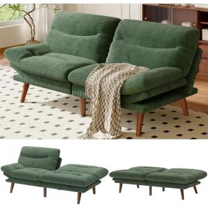 imageAMADA HOMEFURNISHING Futon Sofa BedVintage Couch with Adjustable Backrest ampamp Armrests Convertible Futon Sofa Couch for Efficient HomeSmall Spaces Living Room or Office Corduroy futon couchsGreyGreen