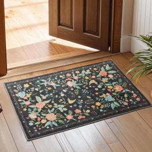 imageAMADA HOMEFURNISHING Runner Rug 26x8 Washable Runner Rugs AntiSlip with Durable Edge Binding Vintage Floral Soft Rug for Living Room Hallway Kitchen and Home OfficeDepth Black