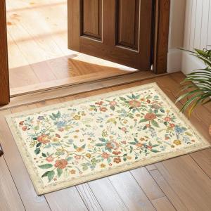 imageAMADA HOMEFURNISHING Runner Rug 26x8 Washable Runner Rugs AntiSlip with Durable Edge Binding Vintage Floral Soft Rug for Living Room Hallway Kitchen and Home OfficeBeige