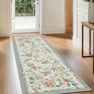 imageAMADA HOMEFURNISHING Runner Rug 26x8 Washable Runner Rugs AntiSlip with Durable Edge Binding Vintage Floral Soft Rug for Living Room Hallway Kitchen and Home OfficeGrey