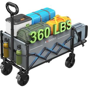 imageAMADA HOMEFURNISHING Wagon Cart Foldable Collapsible Wagon Cart with 360 LBS Max Load ampamp Expandable Storage 90L Foldable Grocery Cart with 2 Cup Holders for Outdoor Groceries Garden ampamp CampingGray