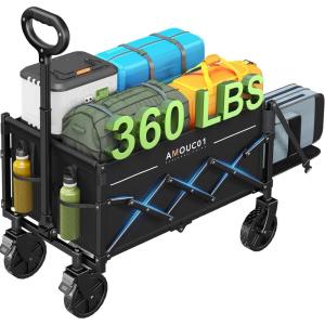 imageAMADA HOMEFURNISHING Wagon Cart Foldable Collapsible Wagon Cart with 360 LBS Max Load ampamp Expandable Storage 90L Foldable Grocery Cart with 2 Cup Holders for Outdoor Groceries Garden ampamp CampingBlack