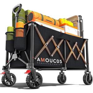 imageAMADA HOMEFURNISHING Wagons Carts Foldable Collapsible Wagon with 360 Rotating Wheels and Side Pocket Large Capacity 350LBS Foldable Wagon Cart for Shopping Garden CampingSports and Outdoor Use