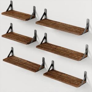 imageAMADA HOMEFURNISHING Wall Shelves Set of 6 Rustic Farmhouse Style Wood Floating Shelves for Wall Decor Bathroom ampamp Bedroom Storage Living Room Book Shelves 6pcsBrown