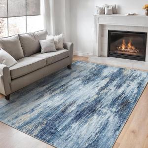 imageAMADA HOMEFURNISHING Washable Entry Rug2x3 Modern Abstract Rug with Short Pile and NonSlip Backing Small Rug with Abstract Pattern for Entryway Kitchen and Living Room GreyBlue
