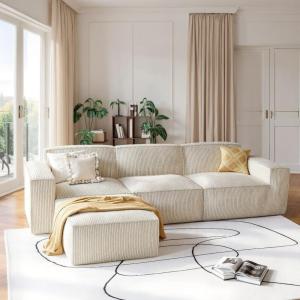 imageAmada 110quot Cloud Sectional Couch with LShape ChaiseampampMovable OttomanModern Modular Sofa with Deep Seat Boneless SofaCouches for Living Room BedroomNo Assembly Required GreenCorduroy FabricCorduroy Beige