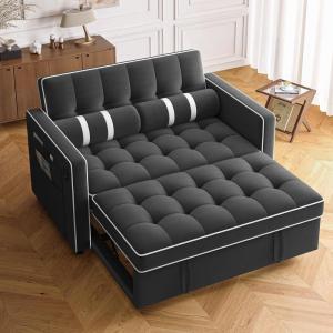 imageAmada 3 in 1 Sleeper Sofa BedPull Out Couch with Side Table Convertible Loveseat with Adjustable BackrestChaise Lounge with USB Ports ampamp Side Pockets for Living Room 69 Pull Out Sofa BedBeigeVelvet Black
