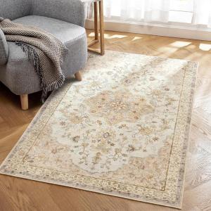 imageAmada 8x10 Area Rugs NonSlip Washable Rug with Low Profile Durable Bound Edge Soft Large Vintage Rug for Living Room Bedroom Dinning Room Home OfficeIvory Beige