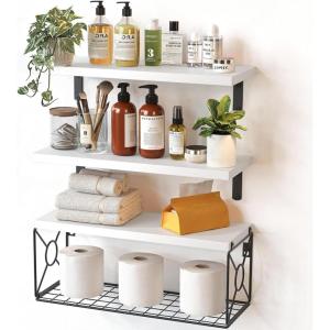 imageAmada Bathroom Shelves Over Toilet with Storage Basket Floating Shelves Wall Shelves for Home Organization ampamp Wall Decor BathroomKitchenLiving Room ShelvesNatural WoodWhite