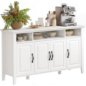 imageAmada Buffet Cabinet with Storage 55quot Large Sideboard Storage Cabinet with Adjustable Shelves 4 Doors Modern Farmhouse Coffee Bar Cabinet Kitchen Table for Dinning Living Room GreyWhite