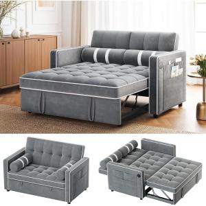 imageAmada Convertible Sofa Bed 3in1 Pull Out Couch with USB Charging Storage Pockets ampamp Adjustable Backrest Sleeper Sofa for Small Spaces Easy Conversion Couch for Living Room or OfficeGray