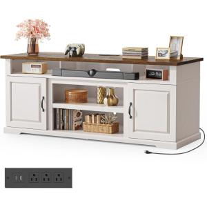 imageAmada Fireplace TV Stand for 75 Inch Farmhouse TV Stands with Storage Entertainment Center with Fireplace Open Storage Cable Management Rustic Wood TV Stand Barn Doors for Living Room BedroomWhite