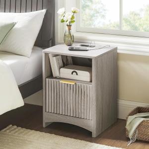 imageAmada Fluted Nightstand with Charging Station Bedside Table with USB Ports ampamp AC Outlets Deep Drawer and Cable Management Modern Side Table for Bedroom Home Office Natural OakGrey