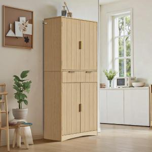 imageAmada Fluted Pantry Cabinet Versatile 72 Tall Storage Cabinet with Adjustable Shelves Kitchen Cabinet with Magnetic Doors ampamp AntiTip DesignNatural OakNatural Oak