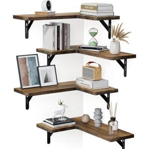 imageAmada HOMEFURNISHING Corner Floating Shelves Set of 4 Corner Wall Shelves Shelves for Wall Decor Corner Wood Shelves for Home Decor Office Bedroom Bathroom Laundry Room Kitchen BrownBrown