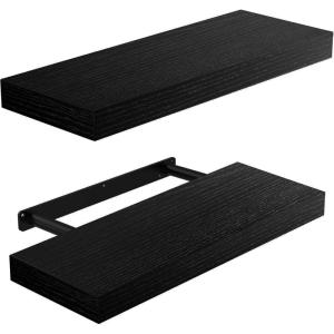 imageAmada HOMEFURNISHING Floating Shelves Large 24 x 7 Inch Wall Shelves for Bathroom Bedroom Kitchen Shelves for Wall Decor Set of 2 White  AMFS06Black
