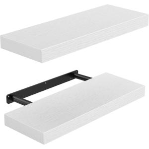imageAmada HOMEFURNISHING Floating Shelves Large 24 x 7 Inch Wall Shelves for Bathroom Bedroom Kitchen Shelves for Wall Decor Set of 2 White  AMFS06White