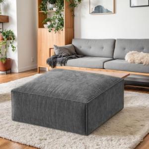 imageAmada Square OttomanCorduroy Fabric  Versatile Upholstered Coffee Table and Footrest  Couch Ottoman  Living Room Accent Table  Large FootstoolVolcanic Gray