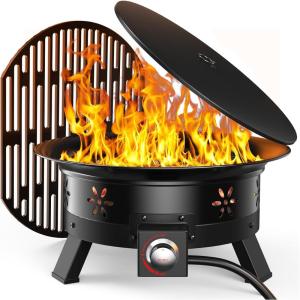 imageAMADA HOMEFURNISHING 24 Propane Fire Pit with Grill Grate 58000 BTU Folding Legs Propane Tank Holder Cover and Carry Strap No Ignition Needed Easy Flame Adjustment CSACertified Portable24 Inch
