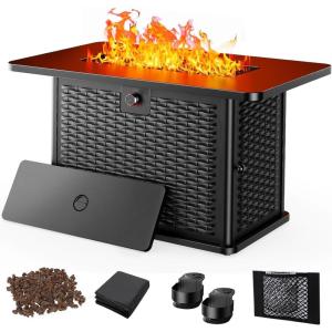 imageAMADA HOMEFURNISHING 43 Inch Propane Fire Pit Table 60000 BTU Gas Fire Pit with Lava Rocks Waterproof Cover Removable Lid Cup Holders 2in1 Fire Table for Patio Backyard Garden Black