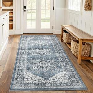 imageAMADA HOMEFURNISHING 10x14 Area Rugs Washable Living Room Rug LowProfile with NonSlip Backing ampamp Durable Edge Binding Vintage 10x14 Rugs for Living Room Bedroom Dinning Room BeigeBlue