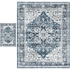 imageAMADA HOMEFURNISHING 8x10 and 2x3 Area Rugs Buying Together Washable Area Rug LowProfile Indoor Rug with NonSlip Backing ampamp Durable Edge Binding