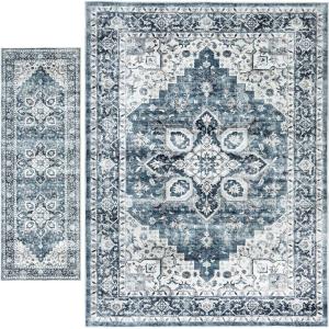 imageAMADA HOMEFURNISHING 9x12 and 2x6 Area Rugs Buying Together Washable Area Rug LowProfile Indoor Rug with NonSlip Backing ampamp Durable Edge Binding