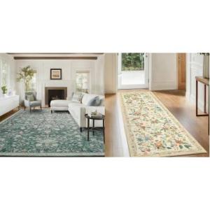 imageAmada 8x10 Area Rugs and 2x6 Washable Runner Rug NonSlip ampamp LowProfile Kitchen Area Rug with Durable Edge Binding Boho Floral Pattern Soft Long Entryway Runner Rugs