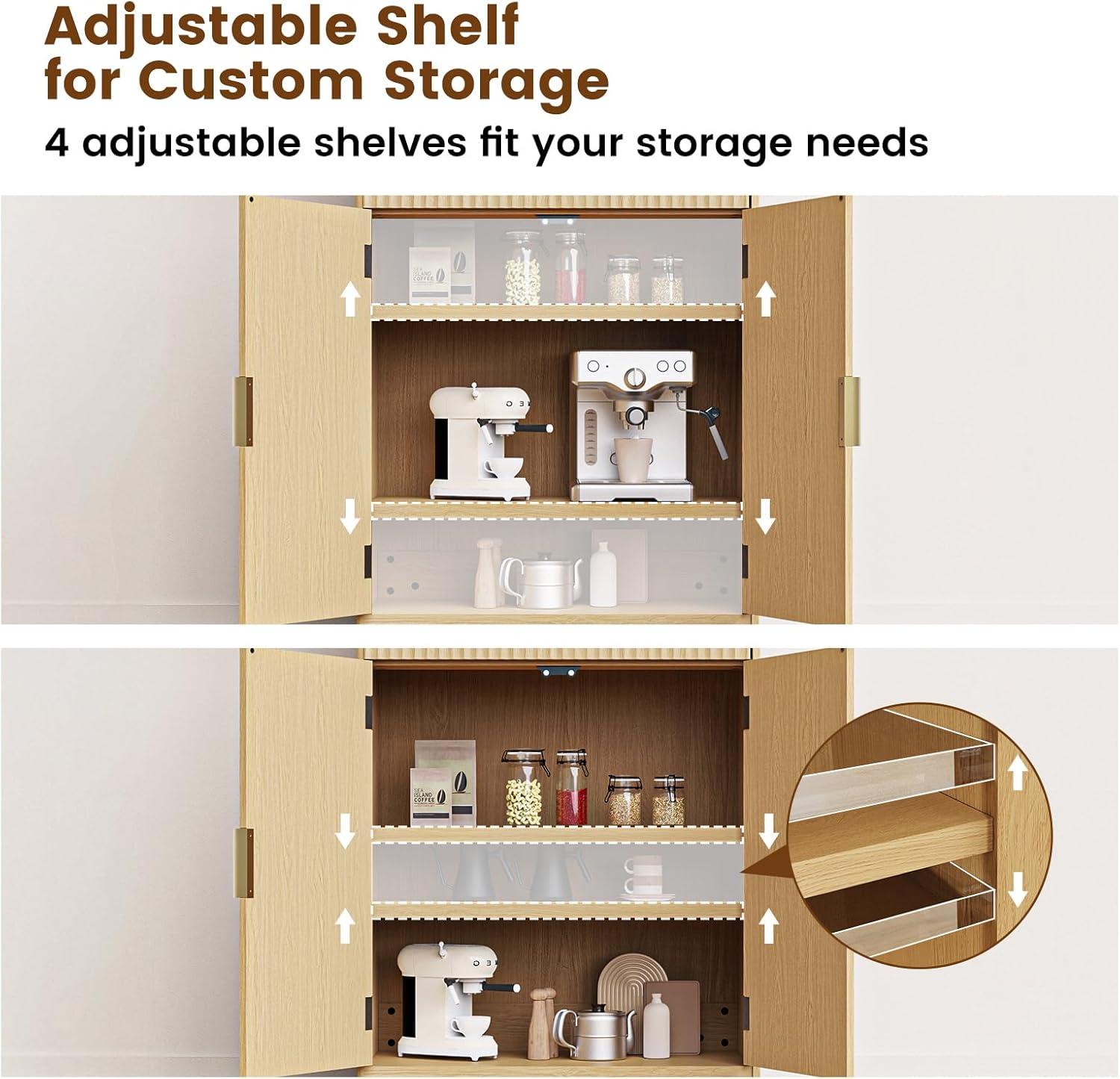 imageAmada Fluted Pantry Cabinet Versatile 72 Tall Storage Cabinet with Adjustable Shelves Kitchen Cabinet with Magnetic Doors ampamp AntiTip DesignWhiteNatural Oak