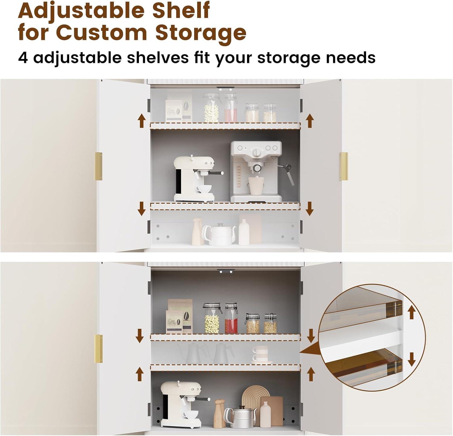 imageAmada Fluted Pantry Cabinet Versatile 72 Tall Storage Cabinet with Adjustable Shelves Kitchen Cabinet with Magnetic Doors ampamp AntiTip DesignWhiteWhite