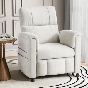 imagePower Recliner Chair for Adults Adjustable Modern Chenille Reclining Chair with Side Pockets Remote Footrest Thick Seat Cushion for Home Theater Living Room ampamp Bedroom RV Light GreyWhite