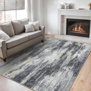 imageAMADA HOMEFURNISHING 5x7 Area Rugs for Living Room Modern Abstract Washable Rug Neutral Soft with NonSlip Backing ampamp Low Pile Kids Rug for Resistant Bedroom Nursery Home Office Dark BlueLight Grey