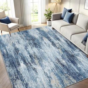 imageAMADA HOMEFURNISHING 5x7 Area Rugs for Living Room Modern Abstract Washable Rug Neutral Soft with NonSlip Backing ampamp Low Pile Kids Rug for Resistant Bedroom Nursery Home Office Dark BlueBlue