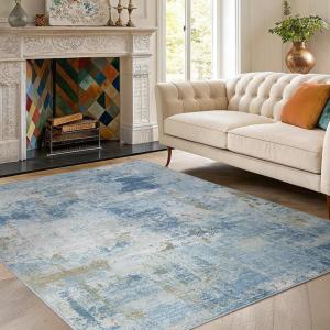 imageAMADA HOMEFURNISHING 5x7 Area Rugs for Living Room Modern Abstract Washable Rug Neutral Soft with NonSlip Backing ampamp Low Pile Kids Rug for Resistant Bedroom Nursery Home Office Dark BlueLight Blue