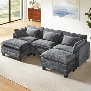 imageAmada 1115quot UShaped Modular Sectional Sofa Modern Comfy Cloud Couch Sectional Sofa with Movable Ottoman 5Seat Chenille Deep Seat Sofa Sleeper Deep Seat Sofa with 5 Pillows for Living Room BlueGrey