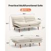 imageAmada 75 Convertible Futon Sofa Bed Corduroy Folding Futon Set with Adjustable Backrest ampArmrests Recliner Lounge for Living Room Apartment or Office Solid Wood Frame Loveseat Sofa Beige White  CorduroyOffwhite