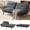 imageAmada 75 Convertible Futon Sofa Bed Corduroy Folding Futon Set with Adjustable Backrest ampArmrests Recliner Lounge for Living Room Apartment or Office Solid Wood Frame Loveseat Sofa Beige White  CorduroyDark Grey