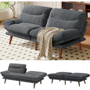 imageAmada 75 Convertible Futon Sofa Bed Corduroy Folding Futon Set with Adjustable Backrest ampArmrests Recliner Lounge for Living Room Apartment or Office Solid Wood Frame Loveseat Sofa Beige White  CorduroyDark Grey