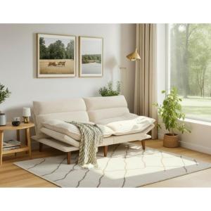 imageAmada 75 Convertible Futon Sofa Bed Corduroy Folding Futon Set with Adjustable Backrest ampArmrests Recliner Lounge for Living Room Apartment or Office Solid Wood Frame Loveseat Sofa Beige White  CorduroyOffwhite