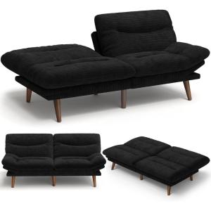 imageAmada 75 Convertible Futon Sofa Bed Corduroy Folding Futon Set with Adjustable Backrest ampArmrests Recliner Lounge for Living Room Apartment or Office Solid Wood Frame Loveseat Sofa Beige White  CorduroyBlack