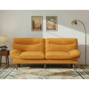 image66Futon Sofa Bed3in1 Futon Couch wAdjustable Backrest amp Armrests Convertible Sleeper Sofa Bed Small Folding Sleeper Recliner wRemovable Cushion for Apartment Living RoomOffice 66inBeige  CorduroyYellow