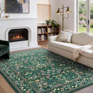 imageAMADA HOMEFURNISHING 5x7 Area Rug Washable Living Room Rug with NonSlip Backing Low Pile and Durable Edge Binding Vintage Soft Floral Rugs for Living Room Bedroom Dining Room